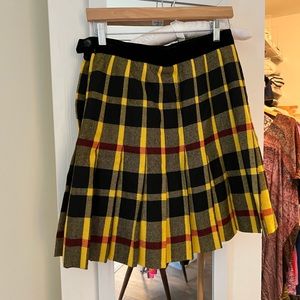 Yellow and black tartan pleated skirt
